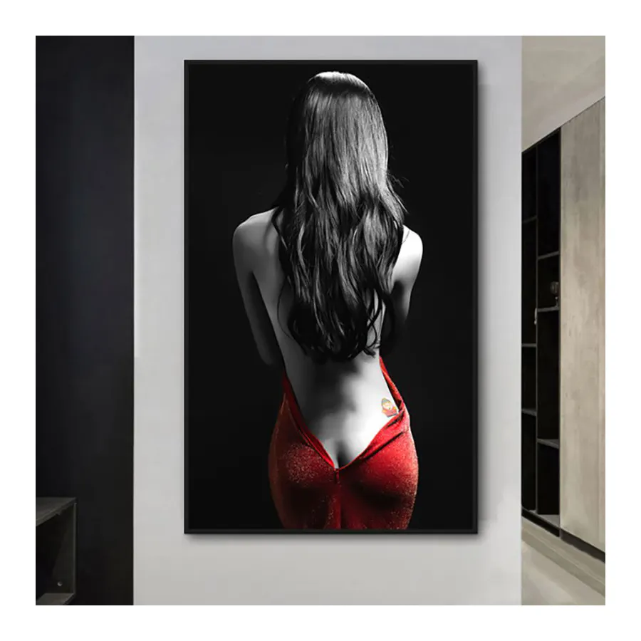 Seksi çıplak kadın posterler ve baskılar Modern duvar sanatı tuval yağlıboya kırmızı etek kadın oturma odası dekor için resim duvar çerçevesiz