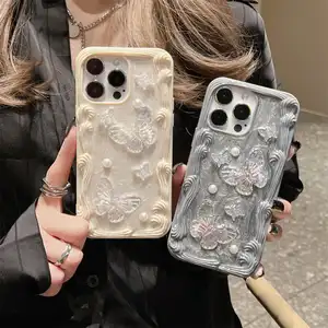 Casing ponsel mutiara 3D Putih abu-abu Roman kolom, casing ponsel untuk iPhone 11 12 13 14 15 Pro Max