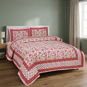Modern Floral Block Print Cotton <b>Quilt</b> Reversible Jaipuri Razai Comforter Bedspread Breathable Lightweight All Weather Blanket - Product Image 2