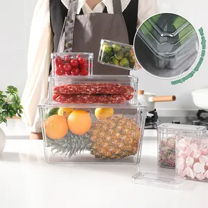 Food Grade Kitchen Refrigerator Organizer Container Ingredients Fruit Fresh Beverage Cans Sundries Plastic Storage Box Set