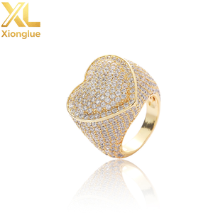Wholesale High Quality 18K Gold Plated Hip Hop Heart <b>Ring</b> Unisex Natural Stone Personality Fashion Jewelry Wedding Party - Product Image 2
