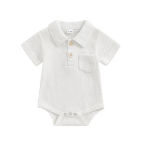 Western mince qualité coton biologique à manches courtes chaud gaufré nouveau-né bébé garçon anniversaire vêtements chemise barboteuse ensembles - Product Image 2