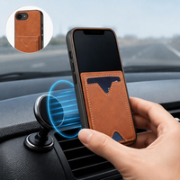 Étui de téléphone rétro en cuir antichoc avec coque arrière en TPU et PC givré, double porte-cartes, support et béquille pour smartphones