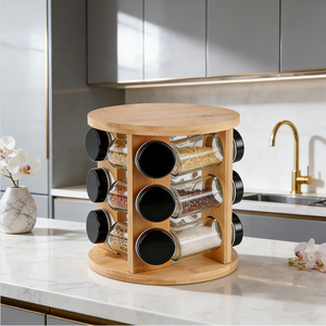 <span class=keywords><strong>Portaspezie</strong></span> in bambù 360 °   Organizzatore da Cucina Girevole con 12 Barattoli in Vetro, Salvaspazio per Casa e Uso Commerciale - Product Image 2