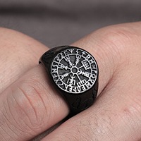 Anillo de Regalo para el Día de San Valentín, Anillos con Brújula para Hombres y Mujeres, Joyería para Parejas, Anillos de Acero Inoxidable con Grabado de Estrella y Brújula