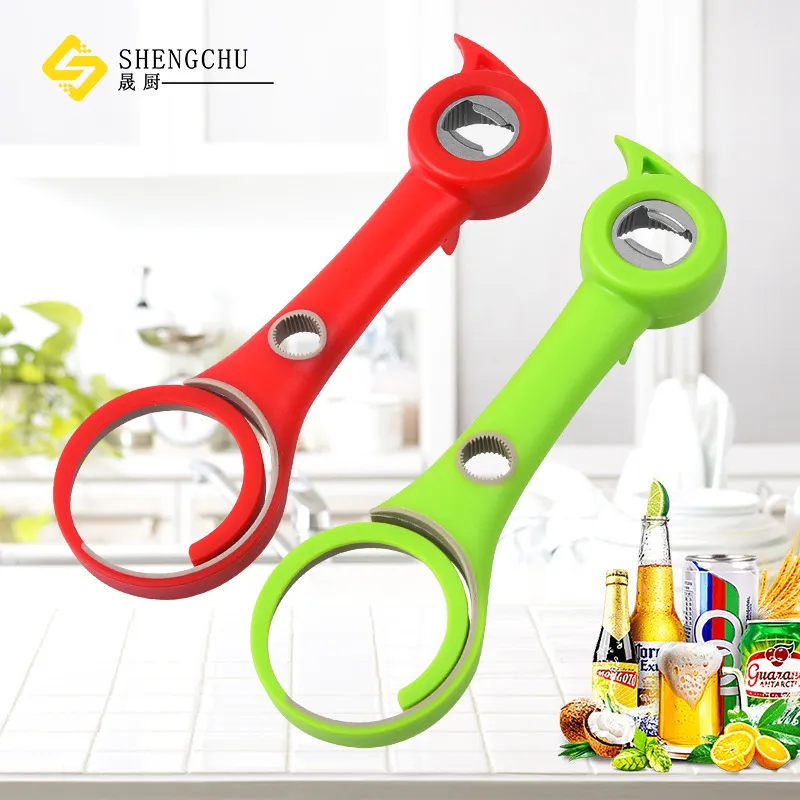 Colorful new design household tools 6 in 1 multi-purpose can opener small screw gift beer bottle opener