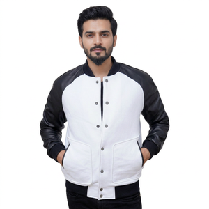 2025 Custom Embroidered Men's Wool Varsity <b>Jacket</b> Super Quality Black and <b>White</b> Breathable Style - Product Image 1