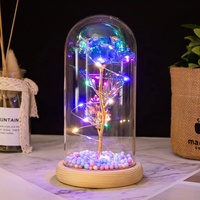 Fleur artificielle conservée galaxie lumière rouge bleue 24K or Led Rose lampe Rose en dôme de verre pour cadeau de saint-valentin mère