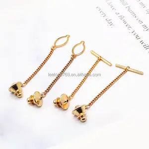 Factory supply gold plated brass material tie tack clutch with chain