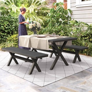 AJUNION ensemble de salle à manger d'extérieur en aluminium plastique bois <span class=keywords><strong>table</strong></span> à manger <span class=keywords><strong>rectangulaire</strong></span> pour jardin patio <span class=keywords><strong>balcon</strong></span> porche bord de la piscine - Product Image 4
