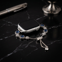 Bracelet de montre ovale en cristal bleu argenté, serti de strass, pour montre intelligente carrée, bijoux pour femmes