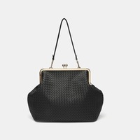 Sac à main rétro en cuir PU tressé pour femme avec fermoir Kiss Lock, sac bandoulière détachable, idéal pour les soirées et les dîners