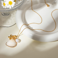Perle d'eau douce Seastar Shell Charme Collier En Acier Inoxydable Hawaïen Plage Étoile De Mer Pendentif Collier Bijoux Femme
