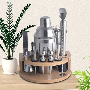 Chunda 12 piece Complete Professional Bartender Kit Stainless Steel Cocktail Shaker Set with Bamboo Stand Barware Suppliers