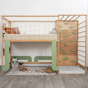 Cama litera doble de madera de lujo verde para niños, con diseño de escalada, para dormitorio moderno infantil - Product Image 3