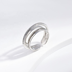 factory price plata 925 sterling <b>silver</b> hip hop three layers <b>ring</b> fashion open chunky 14k gold plated <b>adjustable</b> <b>rings</b> for girls - Product Image 3