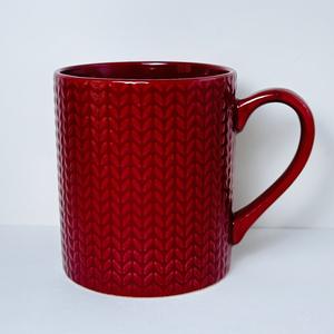 Ceramic <b>Mug</b> Red <b>Knit</b> Pattern Single Cup With Handle Business Gift - Product Image 1
