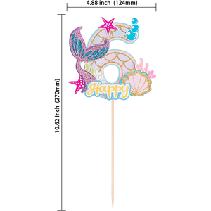 1 Adorno para Pastel de <span class=keywords><strong>Sirena</strong></span> de 6 Años, Decoraciones para Pastel de Cumpleaños Número 6 para Baby Shower, Niños y Niñas, Fiesta Temática Bajo el Mar - Product Image 2