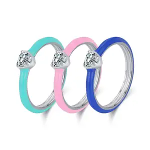 Nieuwe Ontwerp Groothandelsprijs 925 Sterling Zilver Email Multi-Color Liefde Hart Ring Sieraden