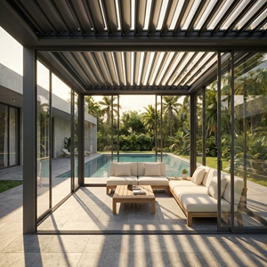 Pergola bioclimatique en aluminium durable METGOOD - Auvent à lames orientables pour <span class=keywords><strong>restaurant</strong></span>, modè<span class=keywords><strong>le</strong></span> Pergola260228, cadre thermolaqué - Product Image 3