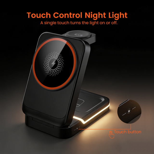 Universal Design Pocket Size 4-in-1 15W Fast Charging Magnet Wireless Charger Station for Phone for Watch for Earbuds