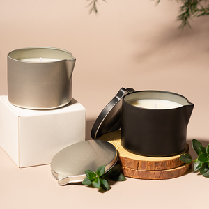 Lotion à l'huile de relaxation ovale personnalisée, pots noirs de spa, bougie de massage comestible pour le corps terrestre avec bec verseur et couvercle - Product Image 4