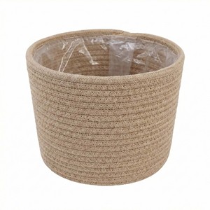 Panier de jardinage tressé nordique avec doublure en plastique, couvercle de <span class=keywords><strong>pot</strong></span> de fleurs en corde de coton étanche pour plantes d'intérieur et rangement du linge - Product Image 5