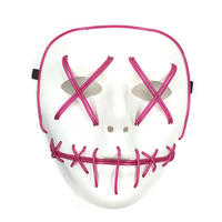 Masque LED lumineux Halloween gris en PP de qualité supérieure avec 4 modes, couvrant tout le visage, motif sang d'horreur - Grande Vente
