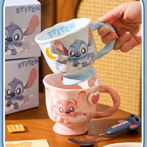 Ensemble de tasses en céramique Lilo & Stitch pour couple, motif dessin animé, mignonnes, 3D, avec cuillère, cadeau de Saint-Valentin - Product Image 3