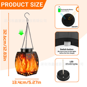 Xinhuiyuan Lighting <b>Solar</b> Flame <b>Lantern</b> <b>Outdoor</b> Garden Decorative Hanging Light With Chain And Hook - Product Image 2