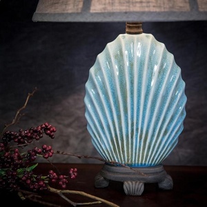 Giữa Thế Kỷ màu xanh gốm sứ vỏ hình dạng đèn bàn cổ điển sang trọng nhà phòng khách trang trí ánh sáng thiết kế nghệ thuật - Product Image 5