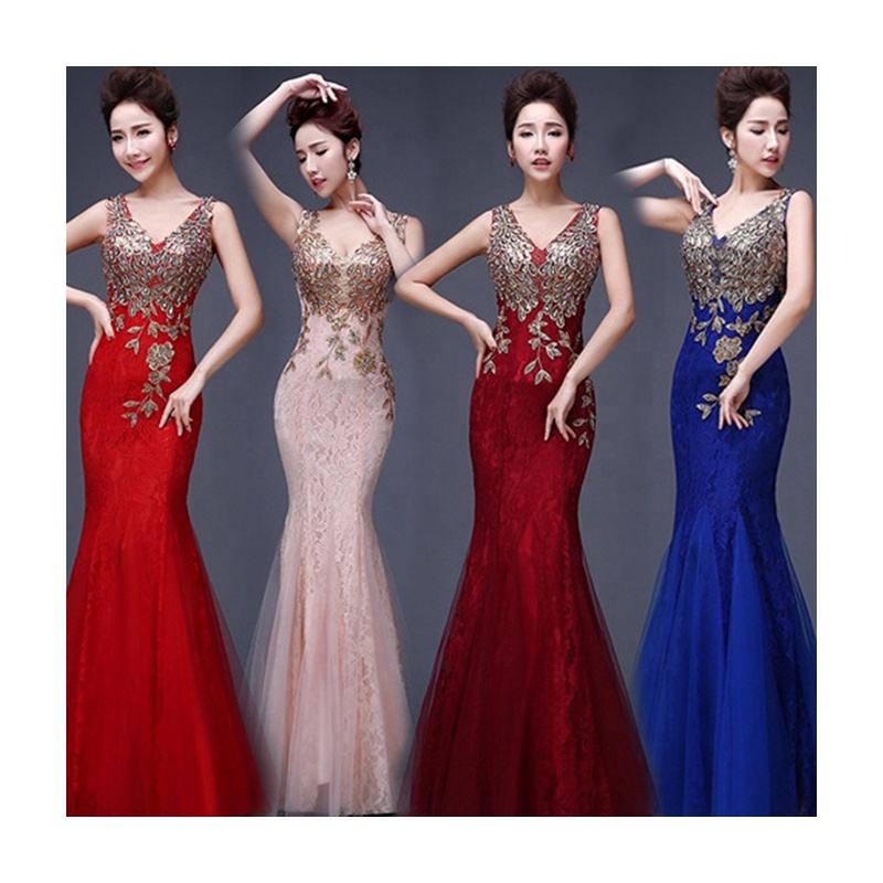 Xuya Multiple Color Options Plus Size Fishtail Long Bridesmaid Lace Dresses For Women 