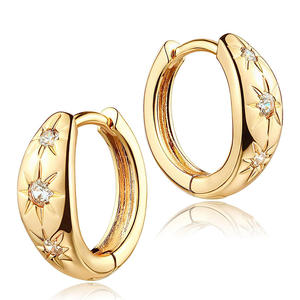 Pendientes de Diamantes Dorados, Chapados en Oro de 18K, Corte Brillante Redondo, Diamantes Naturales, Joyería Clásica para Mujer para Uso Diario - Product Image 1