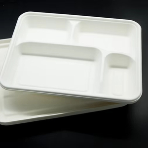 4 Compartment Eco-Friendly Compostable Bagasse <strong>Disposable</strong> <strong>Plates</strong> with Lid and Dividers for School Lunches &amp; Takeaway - Product Image 2
