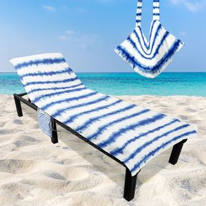 Custom Design Large Size Folding Soft Microfiber <b>With</b> <b>Pockets</b> Outdoor for Garden Pool Stripe Long Chair <b>Towel</b> Cover - Product Image 6