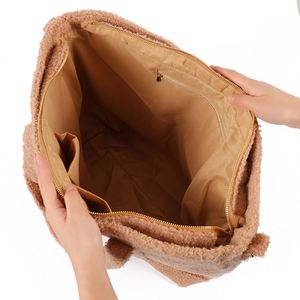 High Quality Custom DIY Winter Fashion Teddy Embroidery Letter Tote Handbags <b>Large</b> Capacity Waterproof Portable Shopping Bags - Product Image 5