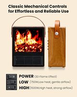 Cheminée électrique avec flamme réaliste 3D, 1500W/750W, thermostat réglable, double protection de sécurité, finition en bois de noyer