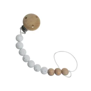 Marmor Weiß Silikon Schnuller Perlen Schnuller Clips Holz hand gefertigte Schnuller Kette