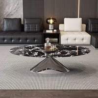 Table basse ovale de luxe en acier inoxydable avec plateau en marbre pour hôtel et salon