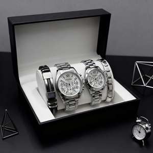 New Fashion <b>Couple</b> Watch <b>Bracelet</b> Set, Stainless Steel Waterproof Wristwatch, Stylish Lover Gift for Valentine's Day - Product Image 1