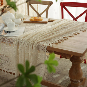 American Pastoral Ins Hollow Crochet Rectangular Lace Tassel Table Mat Cloth Daddy Mantel tejido <span class=keywords><strong>para</strong></span> uso doméstico al por mayor - Product Image 4