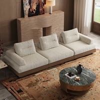 Canapé modulaire en chenille et bois massif pour salon d'appartement et d'hôtel, style moderne et minimaliste, librement combinable, avec table d'appoint amovible et lavable