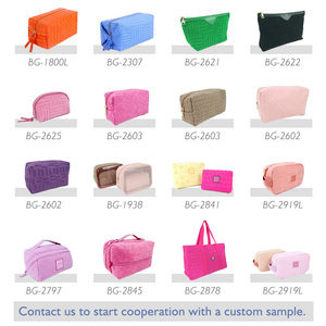 Women's Custom Striped Terry Cloth Towel Makeup Bag Travel Trolley Bag Soft Portable Travel Cosmetic Bags Cases with Custom logo - Product Image 2