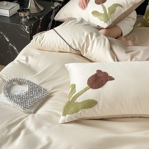 Cute Plush Dog Embroidered Duvet Cover Set 100 Count Long Staple Cotton Floral Pattern Breathable Home <b>Bedding</b> - Product Image 3