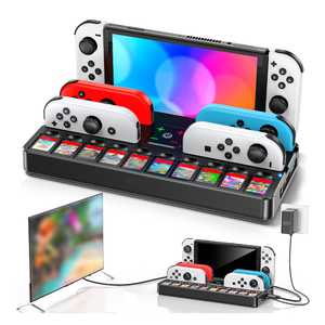 Station d'accueil TV NS Switch avec <span class=keywords><strong>chargeur</strong></span> <span class=keywords><strong>Joycon</strong></span> pour adaptateur TV Nintend Switch Station de charge support 4 ports 10 emplacements de jeu support de <span class=keywords><strong>chargeur</strong></span> - Product Image 1