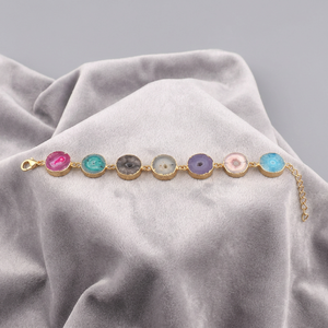 Bracelet à quartz solaire multicolore naturel breloques à maillons de galvanoplastie en or bracelet fait main en alliage de cuivre chaîne réglable - Product Image 3