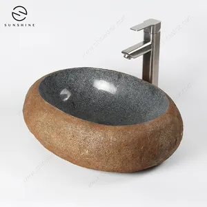 Archaizing Phong Cách Xám Granite Đá Hình Bầu Dục Rửa Đầu Lưu Vực Lavabo