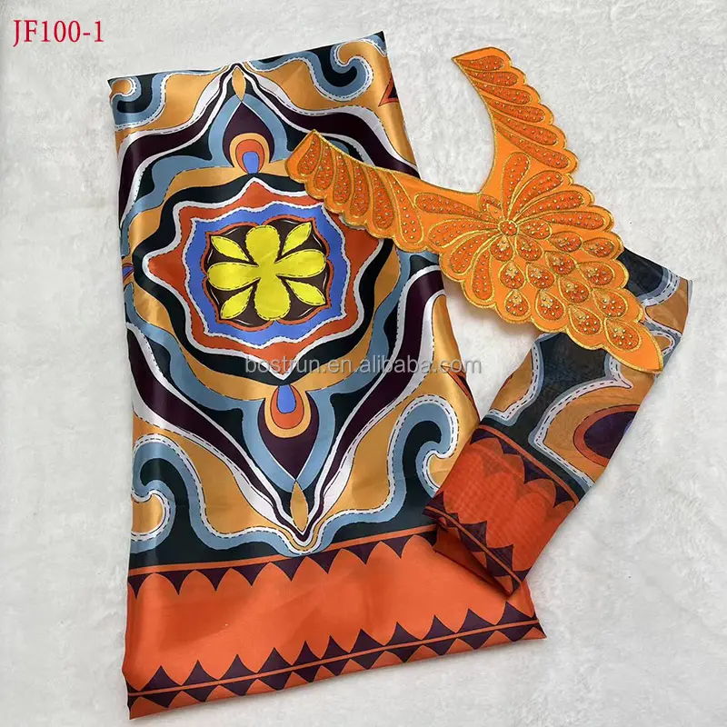 JF100 afrikanischer Seiden satin stoff mit Chiffon blusen band Seiden material für Frauen Kleid 4 2Yards