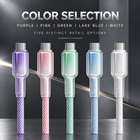 Câble USB C vers USB C multicolores 60W 3A, cordon de charge en nylon tressé effet cristal de glace pour accessoires mobiles, vente en gros