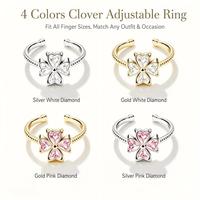 Bague en acier inoxydable avec zircon et trèfle à quatre feuilles, design de luxe ouvert, bague élégante personnalisée pour femme avec pierres précieuses.